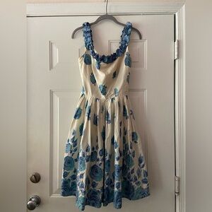 True Vintage (wounded bird) Carol Craig 50s Blue rose dress rhinestones